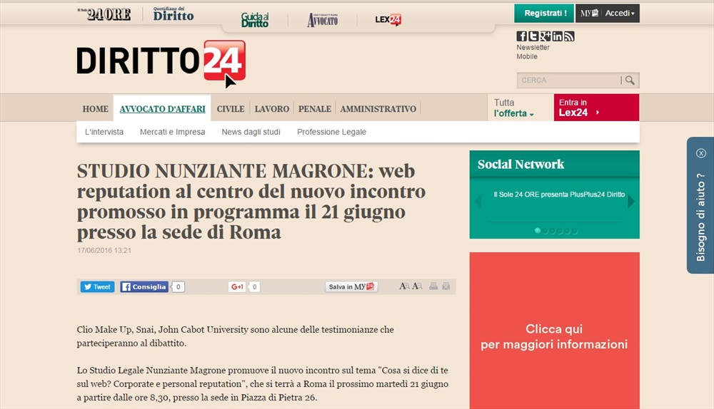 Rassegna stampa - ilsole24ore - Studio Nunziante Magrone: incontro W4W