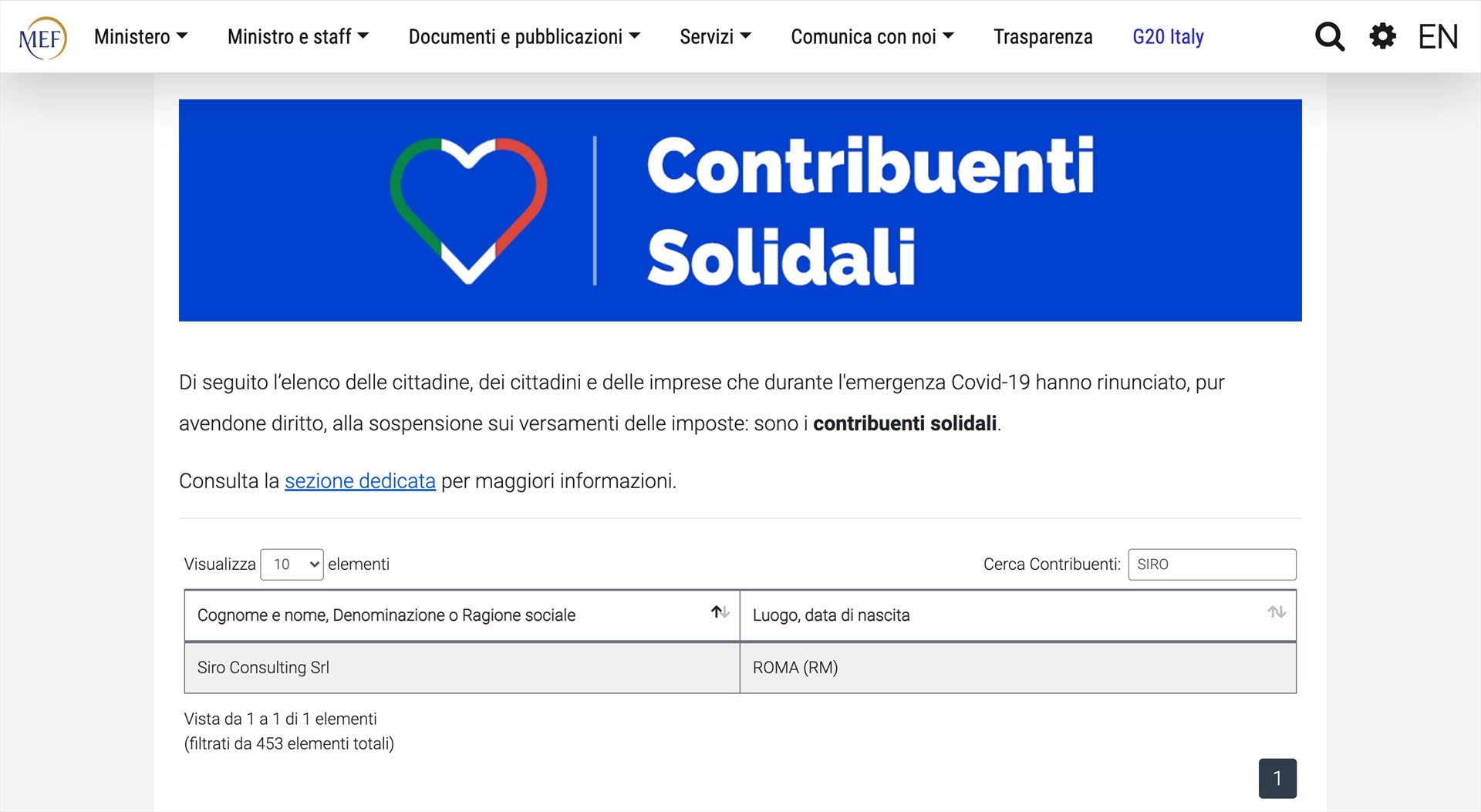 SIRO - NEWS - SIRO Consulting Contribuente Solidale per il Ministero dell'Economia e delle Finanze