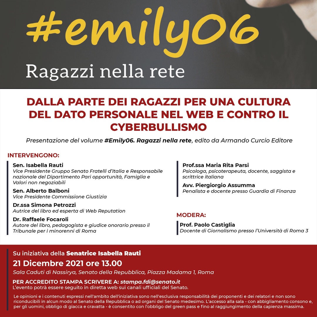 Presentazione e dibattito di "#Emily06 - ragazzi nella rete" al Senato della Repubblica