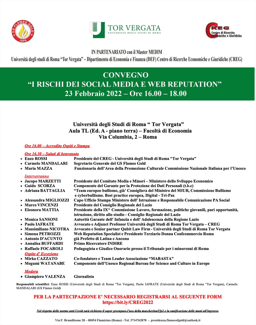 Convegno - I rischi dei social media e Web Reputation - Università di Roma Tor Vergata