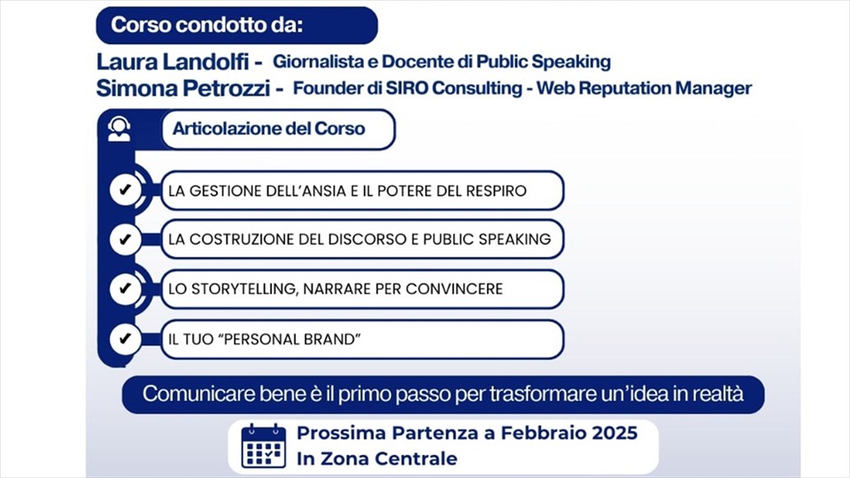 A febbraio torna l'alta formazione: parte il nostro corso di “Comunicazione Efficace, Personal Branding e Public Speaking” per migliorare la tua reputazione! 